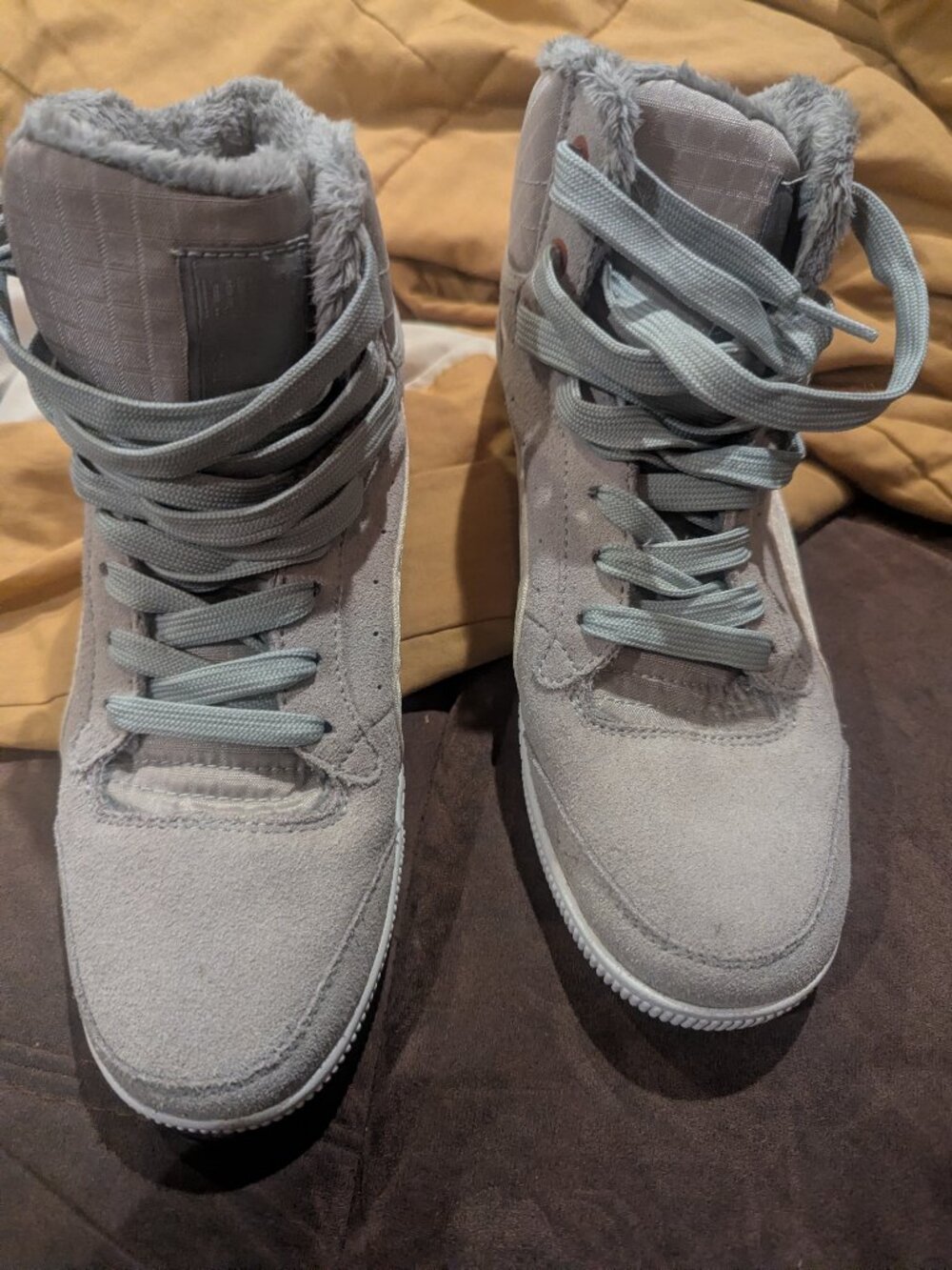 Grey Suede and Faux Fur Lined Puma Hi Top Sneakers